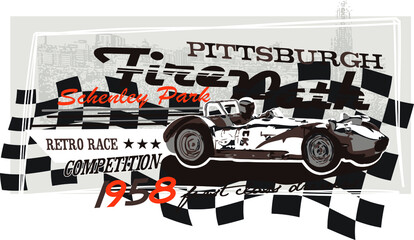 vintage motorsport print design for t-shirts