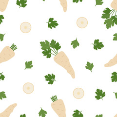 Wall Mural - Fresh Parsnip vegetable. Vector seamless pattern