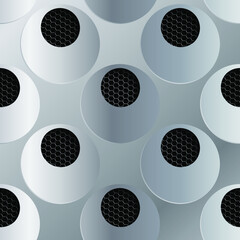Poster - Abstract 3D geometric silver circles with carbon fiber background. Abstract monochrome 3D circles pattern. Premium abstract circle background with luxury dark geometric elements. Vector illustration.