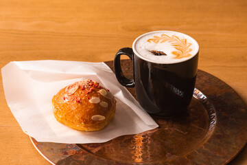 delicious morning latte in a french coffee shop