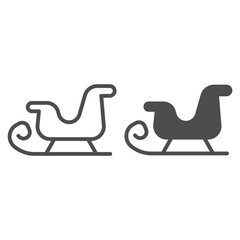Aufkleber - Sled line and solid icon, Christmas and New Year concept, Santa sleigh sign on white background, sledge for driving on snow icon in outline style for mobile concept and web design. Vector graphics.