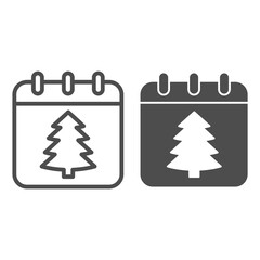 Poster - New Year Date line and solid icon, Christmas concept, winter holiday Calendar sign on white background, christmas tree on paper icon in outline style for mobile concept. Vector graphics.