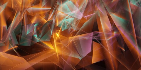 Wall Mural - Abstract triangle crystal shape 3d rendering illustration. Futuristic glowing triangular shape background
