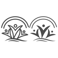 Poster - Happy people under rainbow line and solid icon, life without addiction concept, anti drug sign on white background, Narcotics free people icon in outline style for mobile concept. Vector graphics.