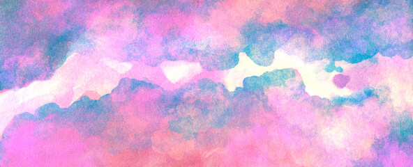Wall Mural - watercolor blue pink white background with paint spots and stripes. Abstract pattern drawn on paper, cardboard