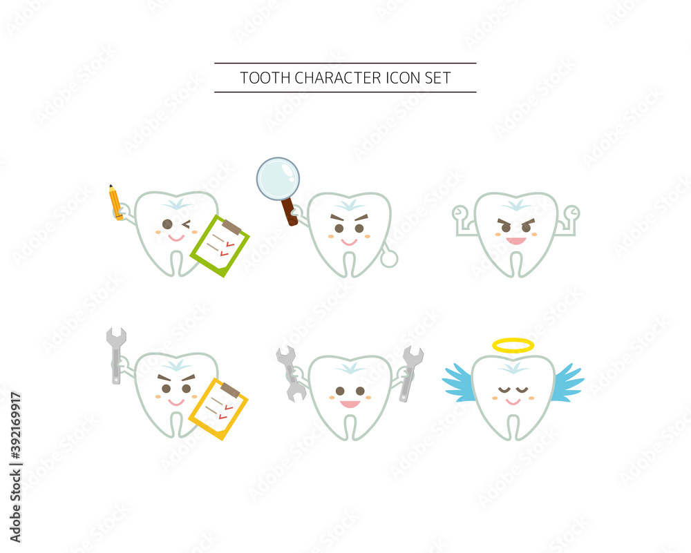 Vector illustration set of tooth characters. Caries. Orthodontics Stock ...