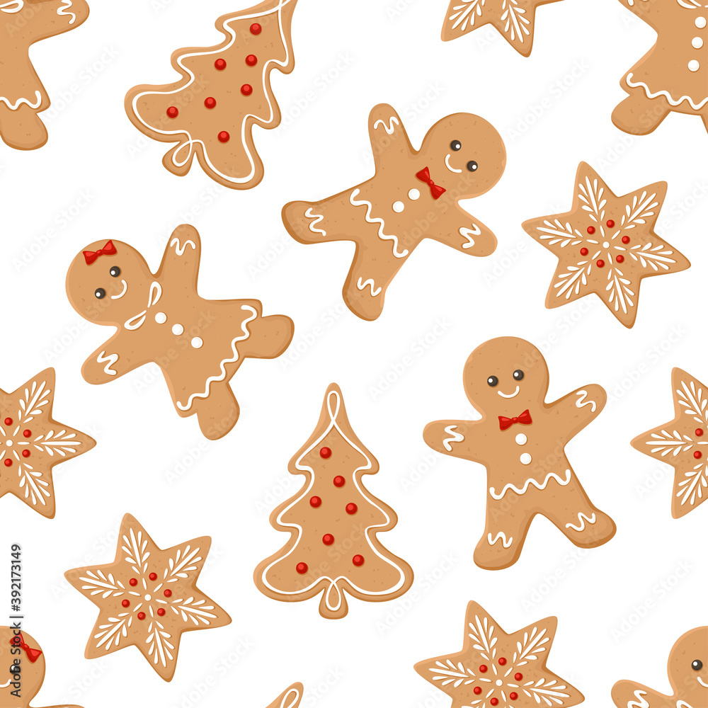 Mraz Pattern Gingerbread men, snowflakes and Christmas trees seamless pattern ...