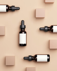 minimal abstract mockup background for product presentation. cosmetic bottle with beige cube on beig