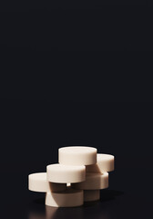 Poster - Minimal abstract mockup background for product presentation. Tan geometric podium on black background. 3d rendering illustration. Clipping path of each element included.