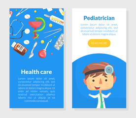 Canvas Print - Pediatrician and Health are Landing Page Set, Medical Care and Treatment for Children Mobile App Design Vector Illustration