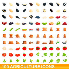 Sticker - 100 agriculture icons set. Cartoon illustration of 100 agriculture icons vector set isolated on white background