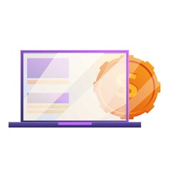 Poster - Laptop coin monetization icon. Cartoon of laptop coin monetization vector icon for web design isolated on white background