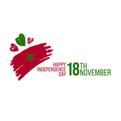 Wall Mural - Morocco independence day vector banner, greeting card. Moroccan flag in 18th of November national patriotic holiday horizontal design