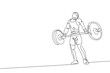 © Simple Line - One continuous line drawing of young bodybuilder man doing exercise with a heavy weight bar in gym. Powerlifter train weightlifting concept. Dynamic single line draw design vector graphic illustration