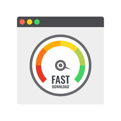 Poster - web browser. speedometer test showing fast good page loading speed time. vector.