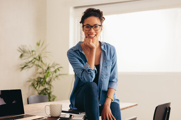 Wall Mural - Woman sitting at home office