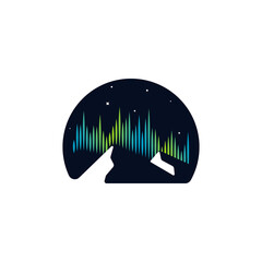 modern northern night sky light aurora over mountain vector illustration