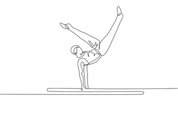 Poster - one continuous line drawing of young man exercising parallel bars gymnastic. gymnast athlete in leot