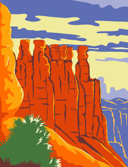 Wall Mural - Bryce Canyon National Park in Paunsaugunt Plateau Garfield County and Kane County Utah WPA Poster Art Color