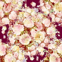  Seamless pattern watercolor bouquet of delicate tea roses