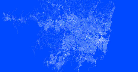 Blueprint of Sydney city of Australia, One Color Map, color change, Artprint