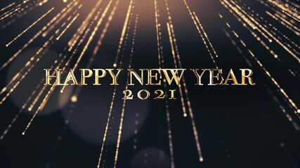 Wall Mural - 4k loop animation. happy new year glamour greetings video card with shining golden particles and gol