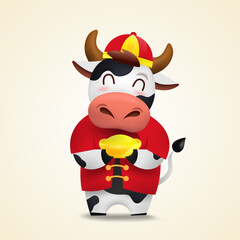 Wall Mural - Happy Chinese new year 2021 Ox zodiac. Cute cow character in red costume.