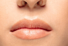 Lips. Close Up Portrait Of Beautiful Jewish Female Model. Parts Of Face And Body. Beauty, Fashion, Skincare, Cosmetics, Wellness Concept. Copyspace. Well-kept Skin, Fresh Look, Details.