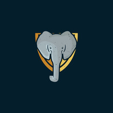 Elephant Shield And Sunset In Vintage Style Logo 