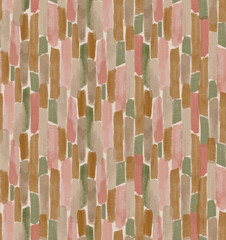 Wall Mural - Hand painted brush strokes stripe seamless pattern in brown, pink and green. Abstract striped background.