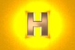 © Dancing Man - aged gold or copper metalline font with intense yellow noisy backlight - letter H isolated on orange background, 3D illustration of symbols