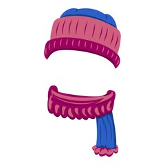 Poster - fashionable hat and scarf icon. cartoon of fashionable hat and scarf vector icon for web design isol