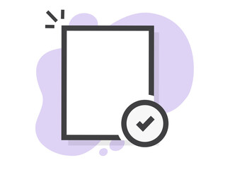 Poster - Checked approved document blank empty page with check mark tick icon vector line outline art, success assessment mark of test exam result form check isolated black and white