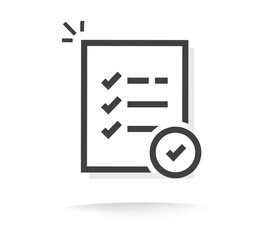 Fototapete - Document exam checklist form icon line outline art vector symbol, questionnaire results check list, survey quiz paper sheet report with check mark tick pictogram isolated design