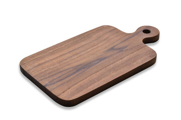 Wooden cutting board on white background.