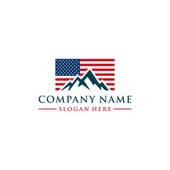 Wall Mural - american flag and mountain logo design vector