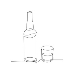 Wall Mural - continuous line drawing if bottle glass wine liquor. One line art concept of beverage. Vector illustration