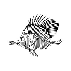 Fototapete - Flatfish bones vector illustration. Fish skeleton, chord, fins, head and tale. Dead animal or food concept for emblems and labels templates