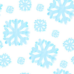 Wall Mural - seamless pattern with watercolor snowflake on white background