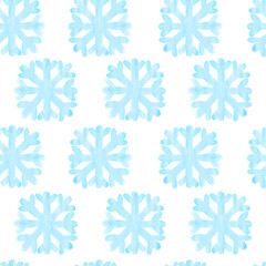 Wall Mural - seamless pattern with watercolor snowflake on white background