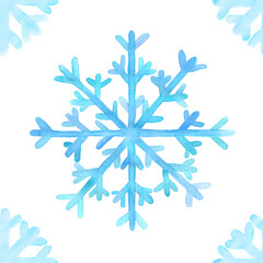 Wall Mural - seamless pattern with watercolor snowflake on white background