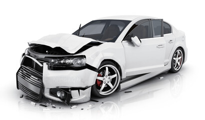 Wall Mural - Only White car crash on isolated background