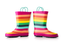 Colorful Kids Rubber Boots For Rain Isolated On White Background