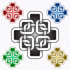 Wall Mural - Cruciform logo template in Celtic knots style. Stylish tattoo symbol. Silver ornament for jewelry design and samples of other colors.