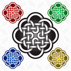 Wall Mural - Cruciform flower logo template in Celtic knots style. Tribal tattoo symbol. Silver ornament for jewelry design and samples of other colors.