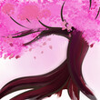 Árbol de sakura o cerezo rosado con fondo abstracto al estilo japonés