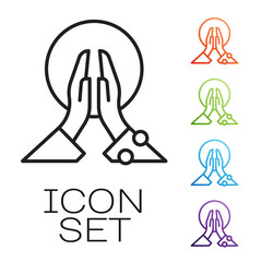 Sticker - Black line Meditation icon isolated on white background. Set icons colorful. Vector.