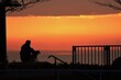 Silhouette of sunrise / old man and dog