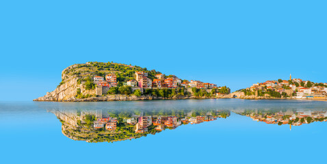 Wall Mural - Beautiful cityscape on the mountains over Black-sea, Amasra. Amasra traditional Turkish architecture
