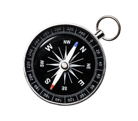 metal navigational compass isolated on a white. directly above
